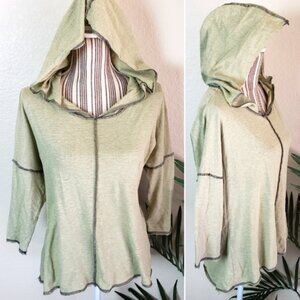 Raw Earth Wild Sky Organic Cotton Blend Striped Ruched Back Hoodie Top Tunic S